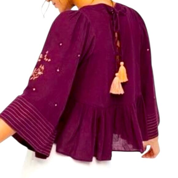 Haute Rouge Flutter Sleeve Lace Up Cropped Peasant Blouse NWT Size Medium - Picture 11 of 11